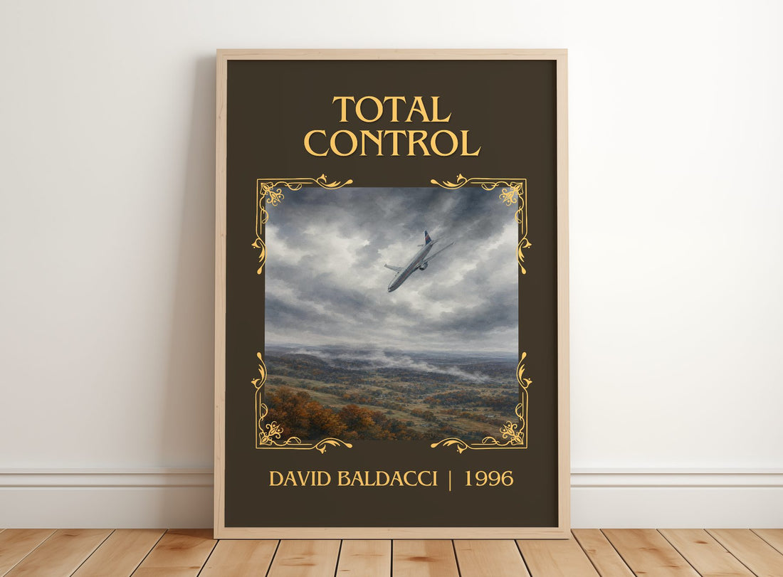 Total Control Classic Book Art Print by David Baldacci – framed print leaning on a wooden floor