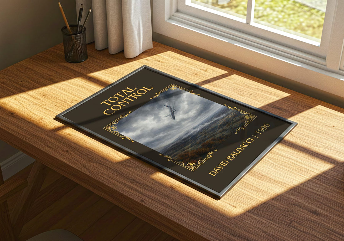 Total Control Classic Book Art Print by David Baldacci – print on a sunlit desk