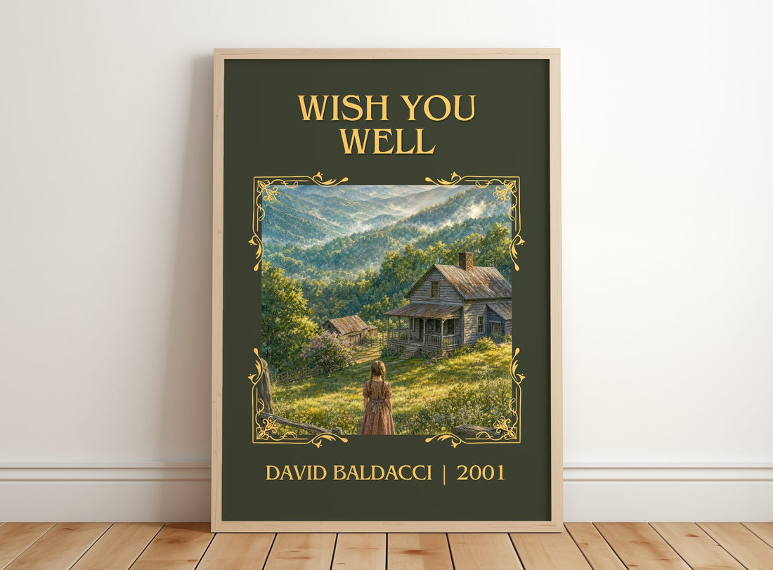 Wish You Well Classic Book Art Print by David Baldacci – framed print leaning on a wooden floor
