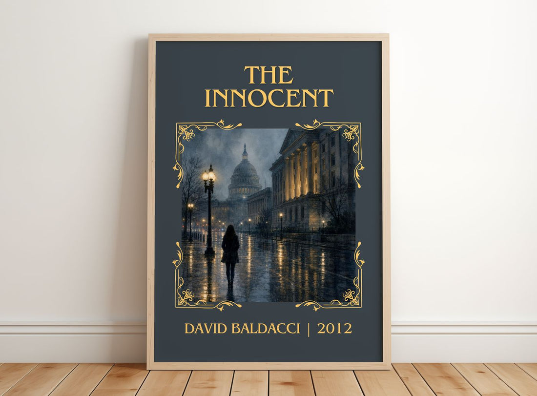 The Innocent Classic Book Art Print by David Baldacci – framed print leaning on a wooden floor