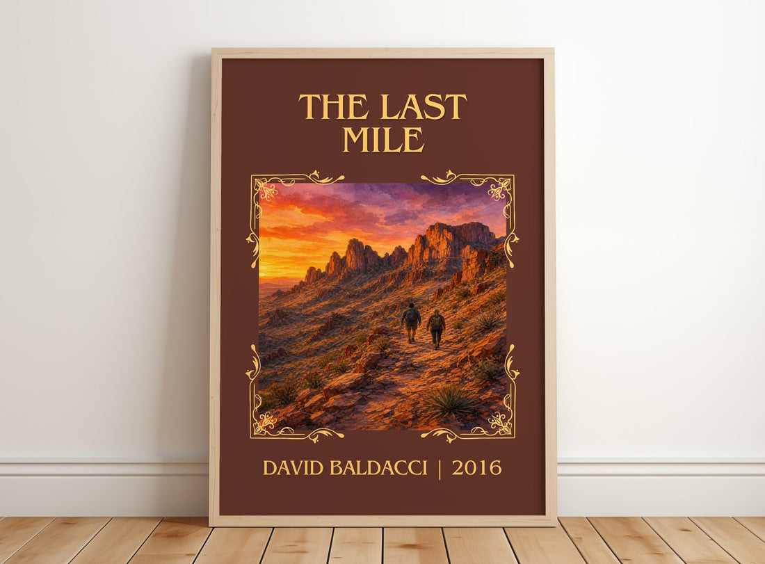 The Last Mile Classic Book Art Print by David Baldacci – framed print leaning on a wooden floor