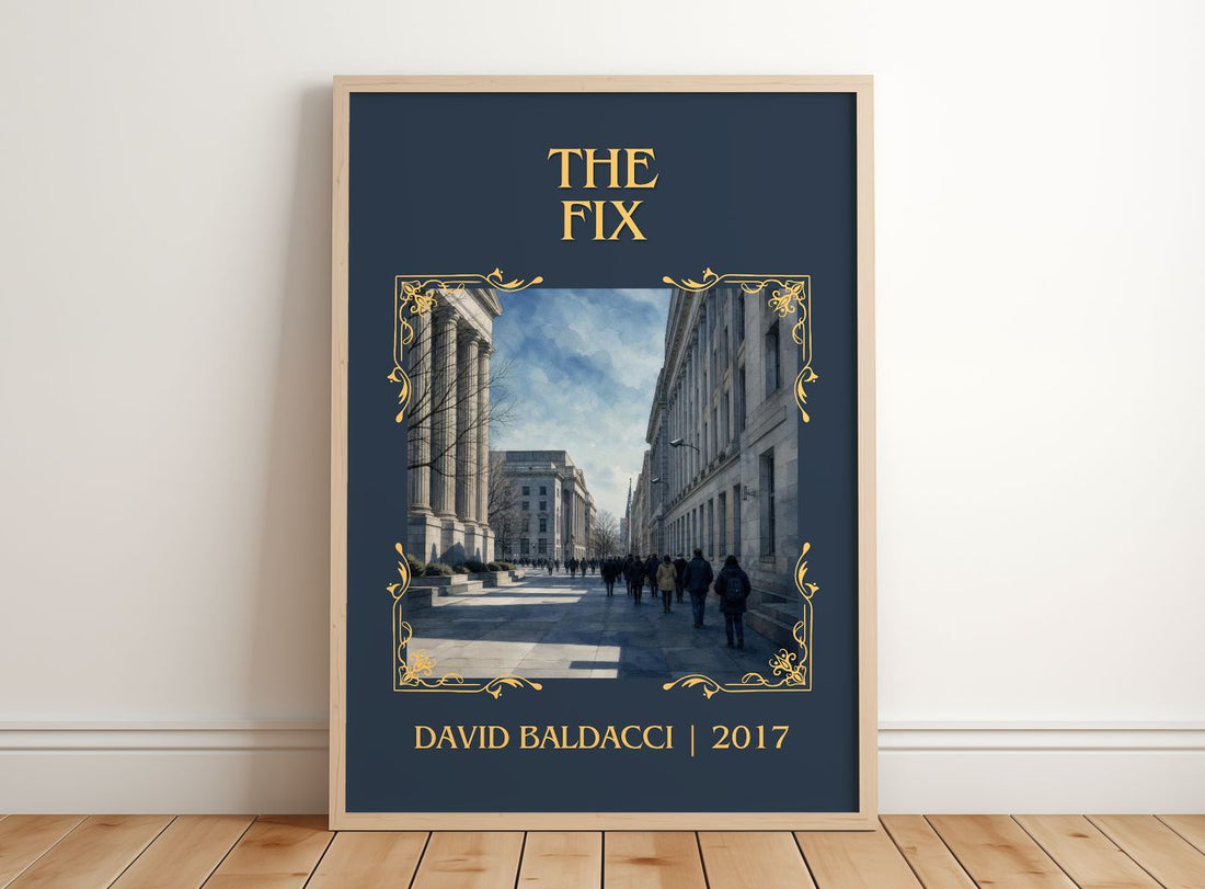 The Fix Classic Book Art Print by David Baldacci – framed print leaning on a wooden floor