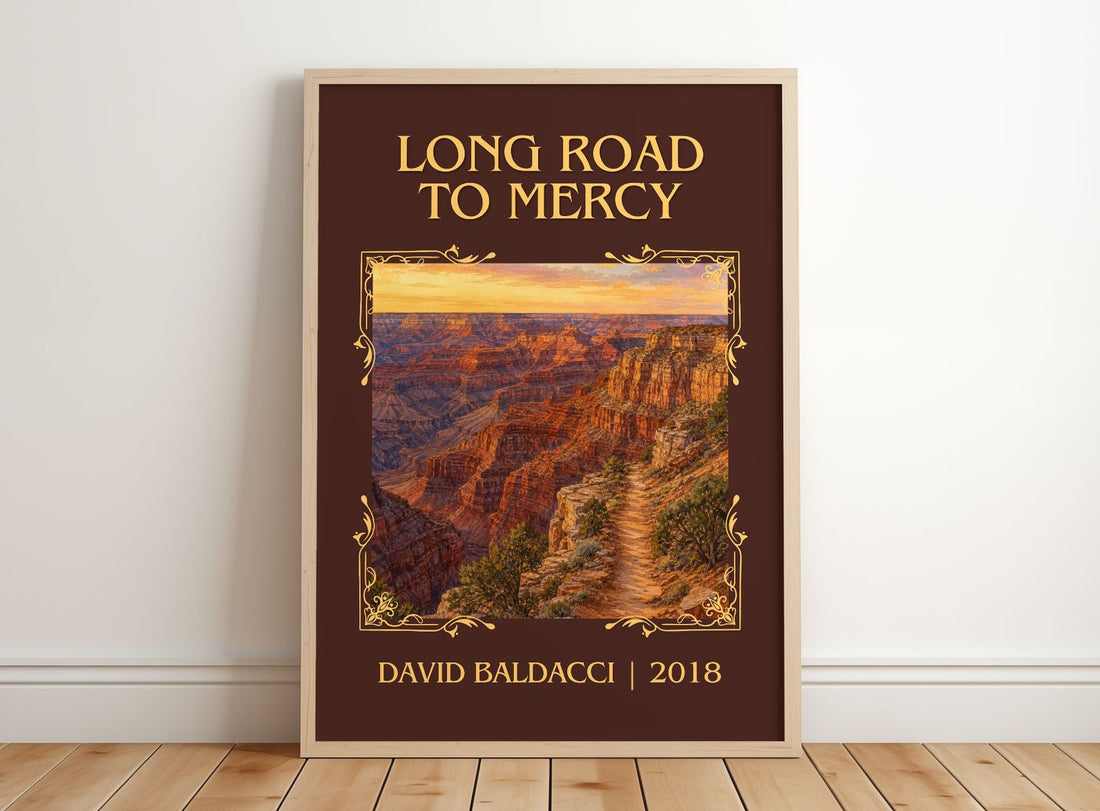 Long Road to Mercy Classic Book Art Print by David Baldacci – framed print leaning on a wooden floor