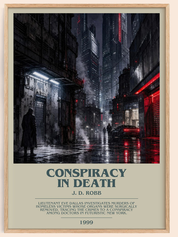 Conspiracy In Death bookish book poster by J. D. Robb – framed literary art print
