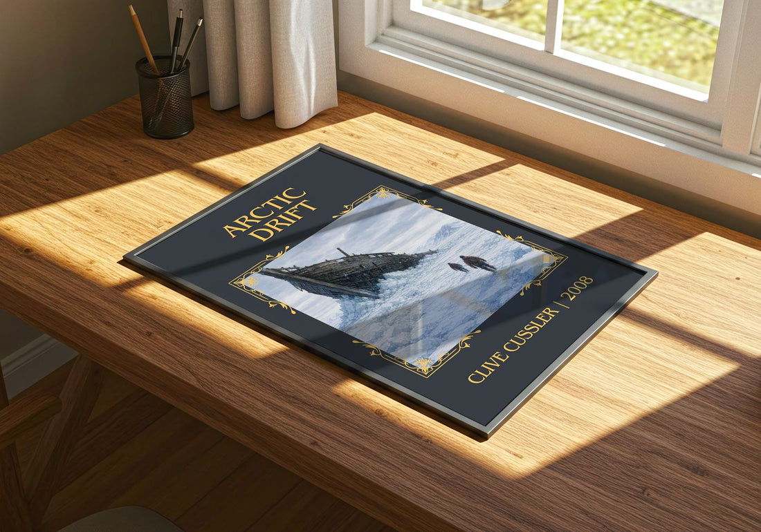 Arctic Drift Classic Book Art Print by Clive Cussler – print on a sunlit desk