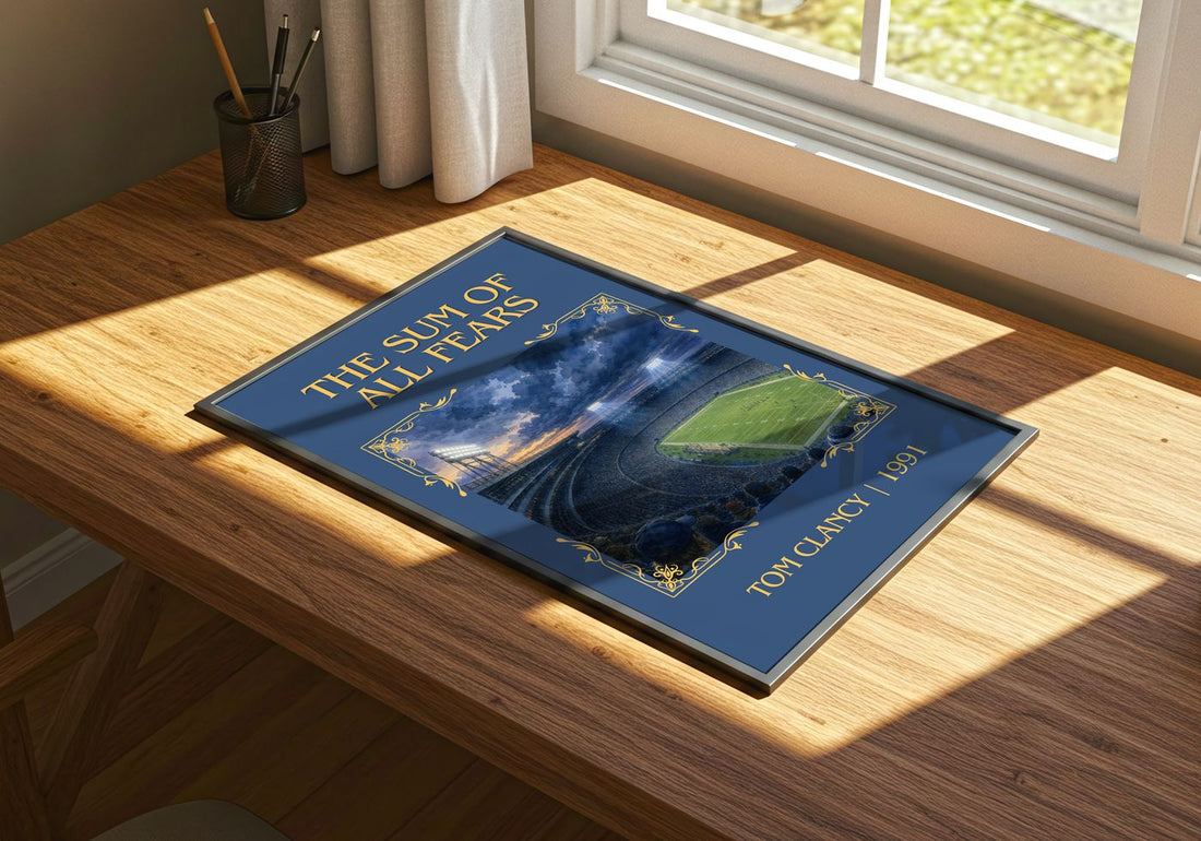 The Sum of All Fears Classic Book Art Print by Tom Clancy – print on a sunlit desk