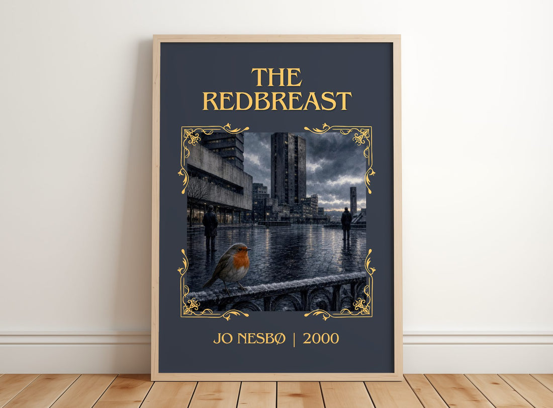 The Redbreast Classic Book Art Print by Jo Nesbø – framed print leaning on a wooden floor