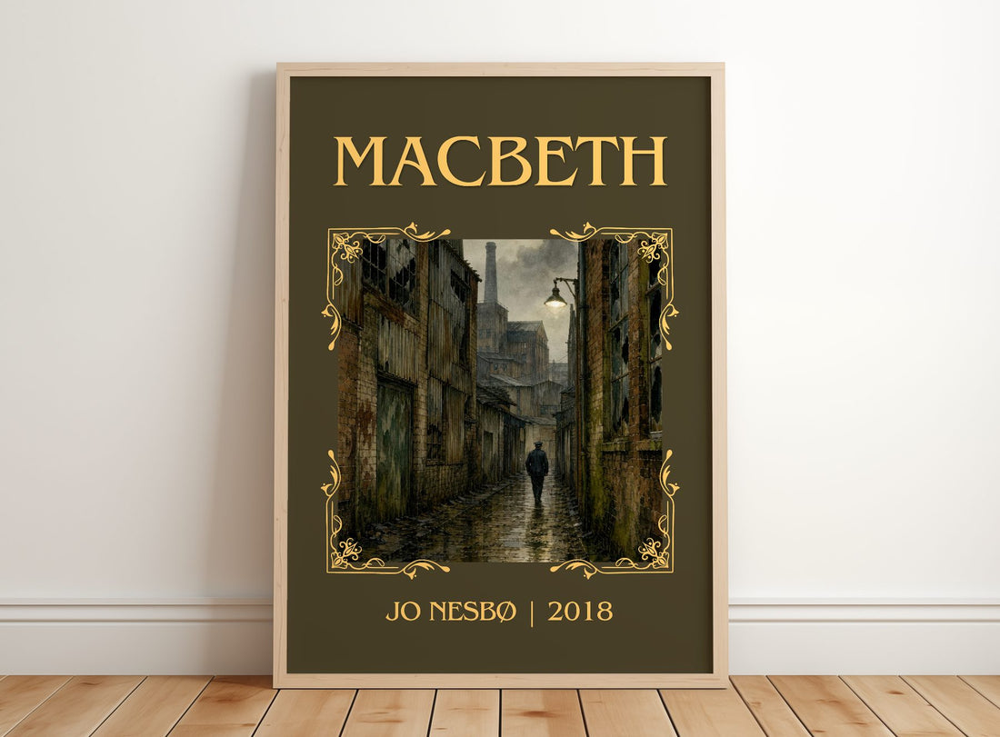 Macbeth Classic Book Art Print by Jo Nesbø – framed print leaning on a wooden floor