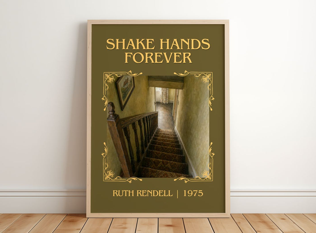 Shake Hands Forever Classic Book Art Print by Ruth Rendell – framed print leaning on a wooden floor