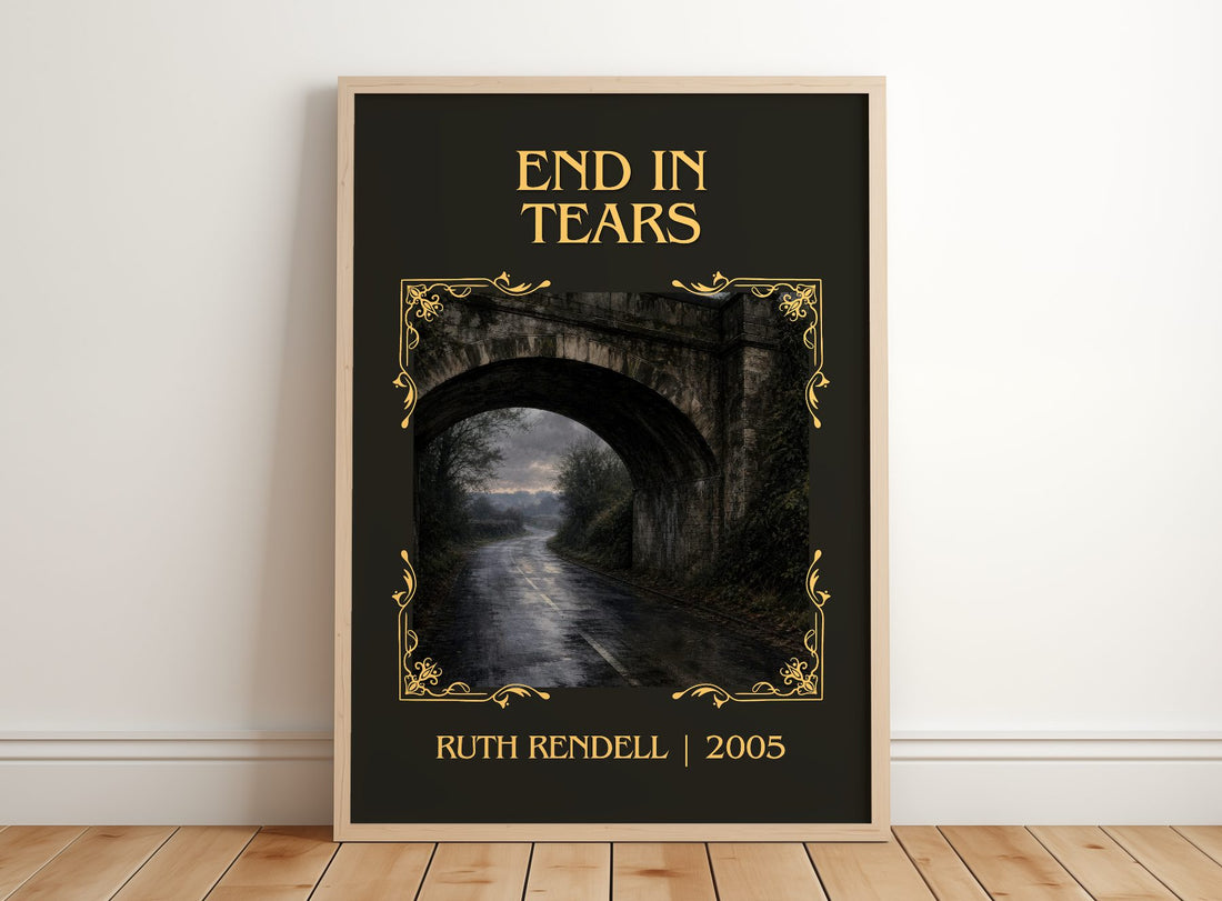 End in Tears Classic Book Art Print by Ruth Rendell – framed print leaning on a wooden floor
