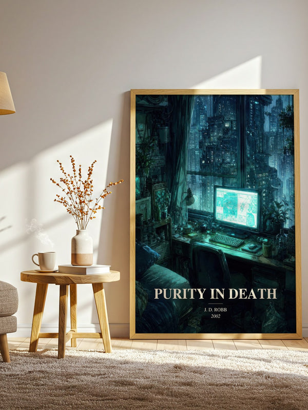 Purity In Death watercolour print in frame leaning in hallway – mystery wall art