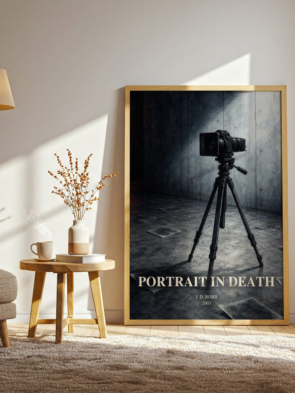 Portrait In Death watercolour print in frame leaning in hallway – thriller wall art