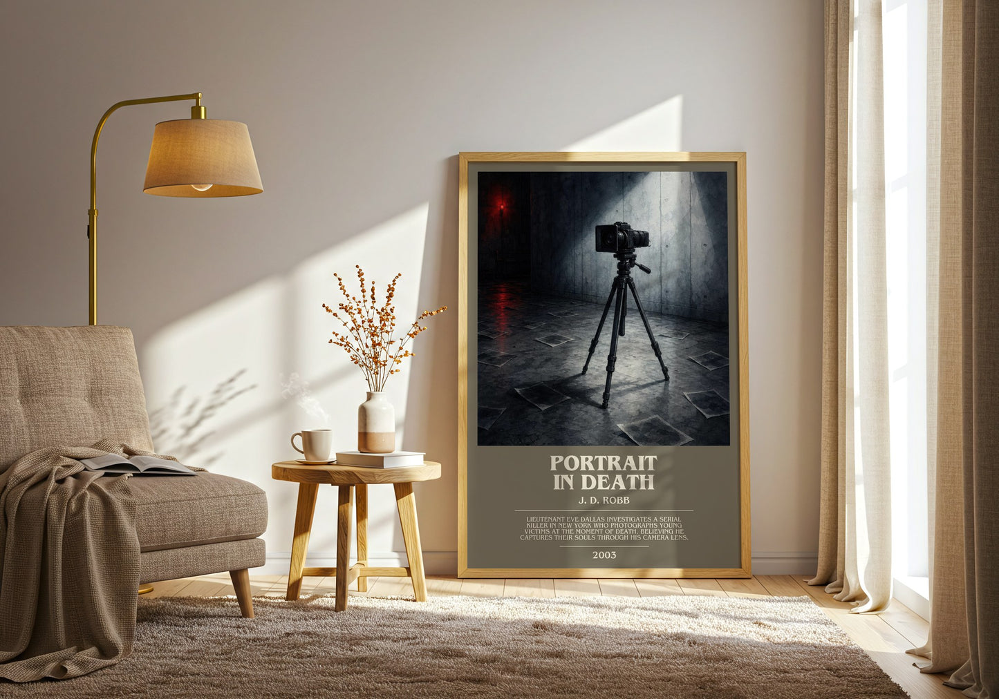 Portrait In Death bookish print on bookshelf – J. D. Robb fan gift