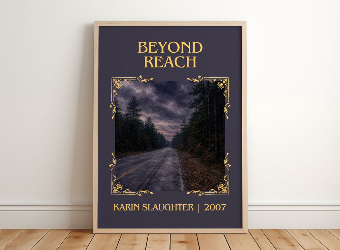 Beyond Reach Classic Book Art Print by Karin Slaughter – framed print leaning on a wooden floor
