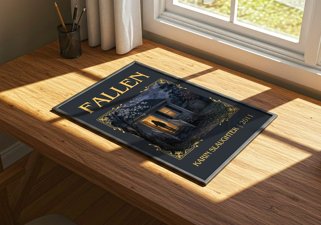 Fallen Classic Book Art Print by Karin Slaughter – print on a sunlit desk