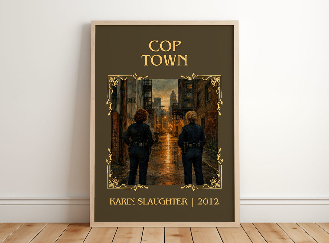 Cop Town Classic Book Art Print by Karin Slaughter – framed print leaning on a wooden floor
