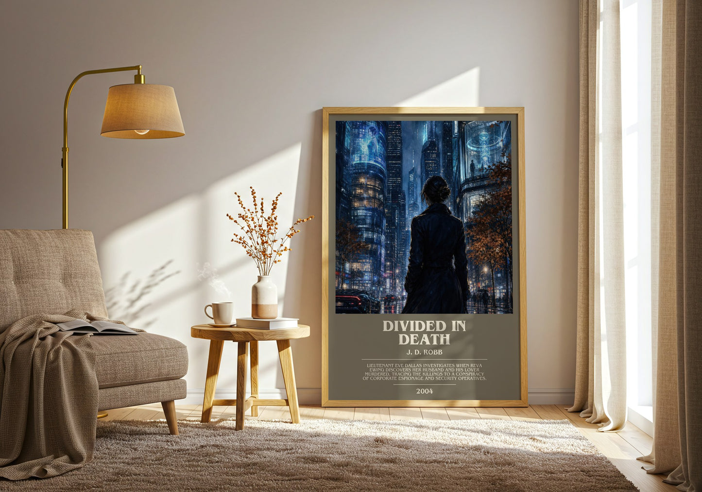 Divided In Death bookish print on bookshelf – J. D. Robb fan gift