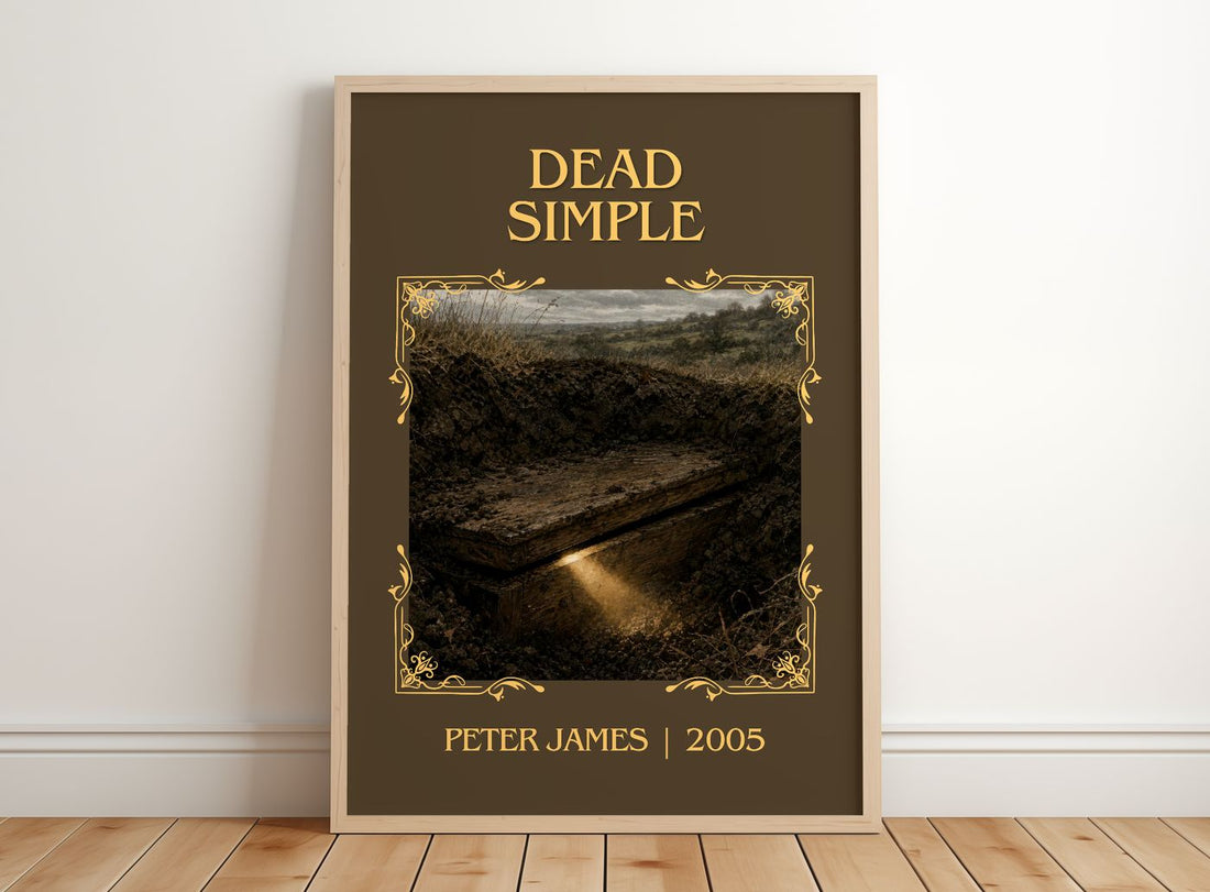Dead Simple Classic Book Art Print by Peter James – framed print leaning on a wooden floor