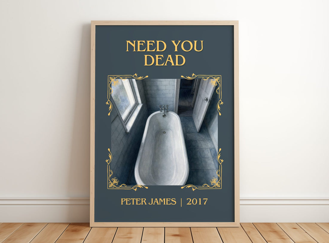 Need You Dead Classic Book Art Print by Peter James – framed print leaning on a wooden floor