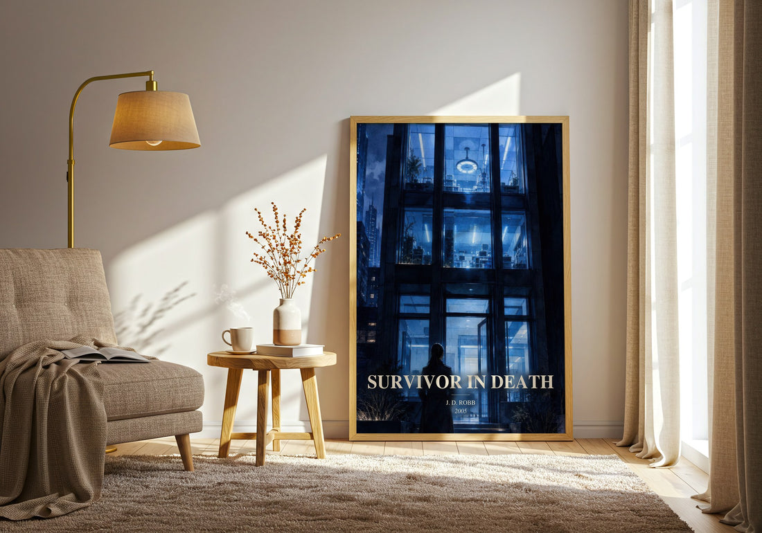 Survivor In Death watercolour print in frame leaning in hallway – mystery wall art (mockup)