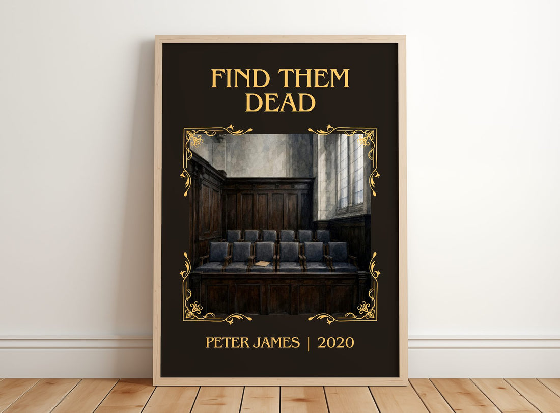 Find Them Dead Classic Book Art Print by Peter James – framed print leaning on a wooden floor