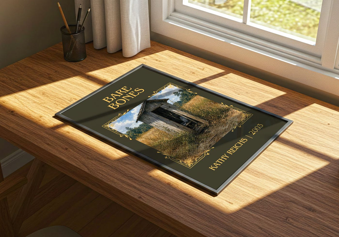 Bare Bones Classic Book Art Print by Kathy Reichs – print on a sunlit desk