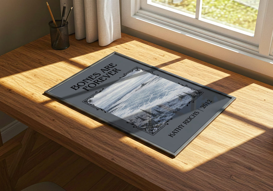 Bones Are Forever Classic Book Art Print by Kathy Reichs – print on a sunlit desk