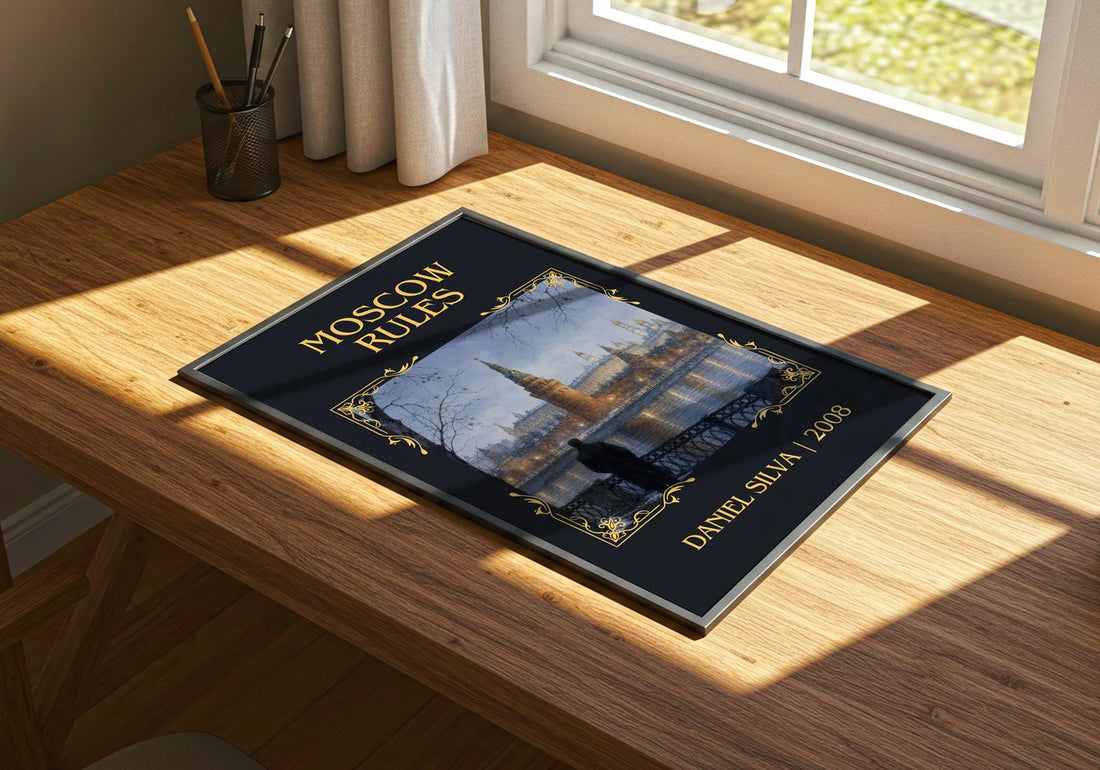 Moscow Rules Classic Book Art Print by Daniel Silva – print on a sunlit desk