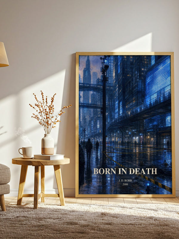 Born In Death watercolour print in frame leaning in hallway – mystery wall art