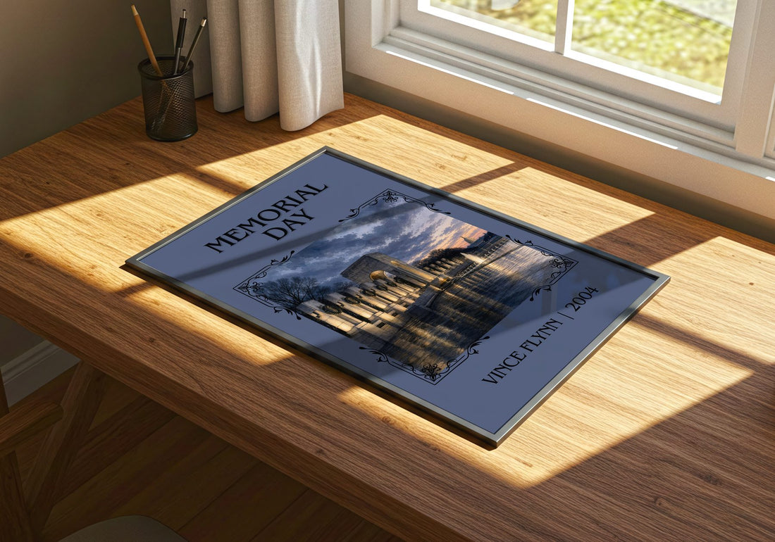 Memorial Day Classic Book Art Print by Vince Flynn – print on a sunlit desk