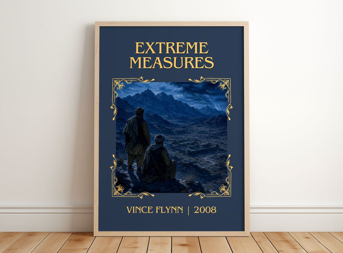 Extreme Measures Classic Book Art Print by Vince Flynn – framed print leaning on a wooden floor