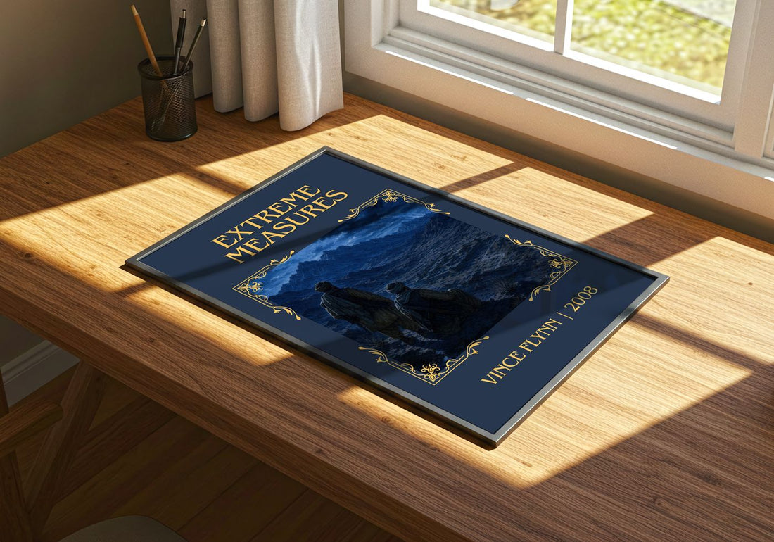 Extreme Measures Classic Book Art Print by Vince Flynn – print on a sunlit desk