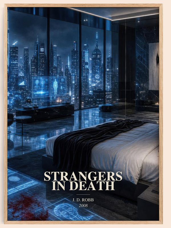 Strangers In Death watercolour book poster by J. D. Robb – framed literary art print
