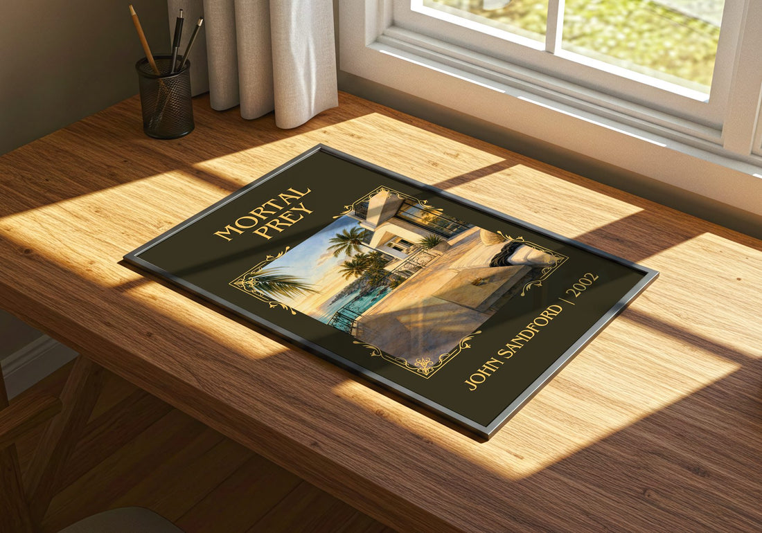 Mortal Prey Classic Book Art Print by John Sandford – print on a sunlit desk