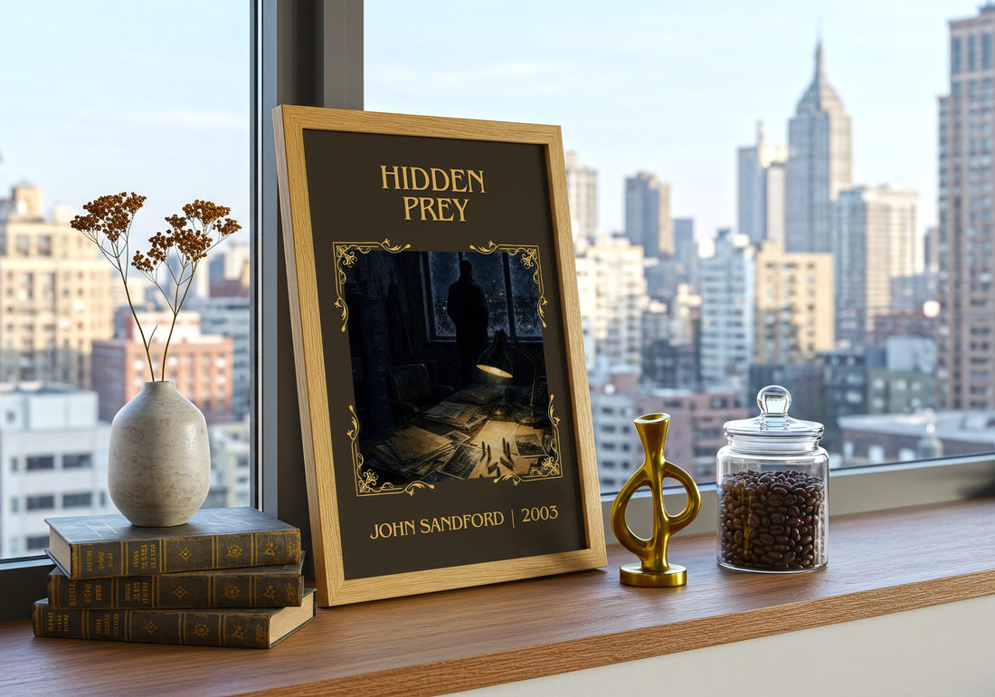 Hidden Prey Classic Book Art Print by John Sandford – framed print on a city-view windowsill