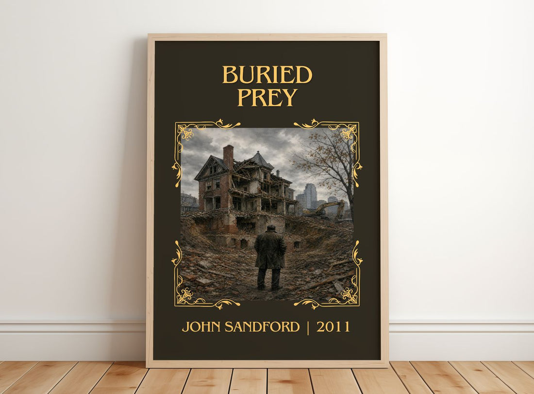 Buried Prey Classic Book Art Print by John Sandford – framed print leaning on a wooden floor