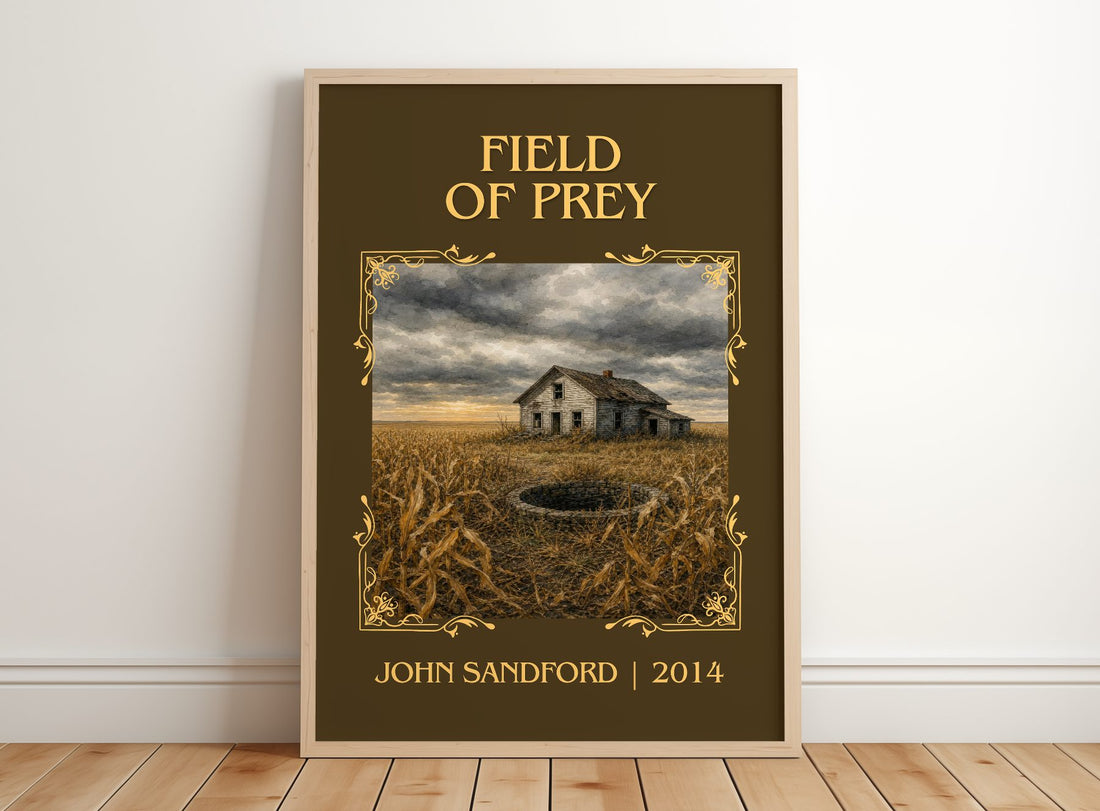 Field of Prey Classic Book Art Print by John Sandford – framed print leaning on a wooden floor