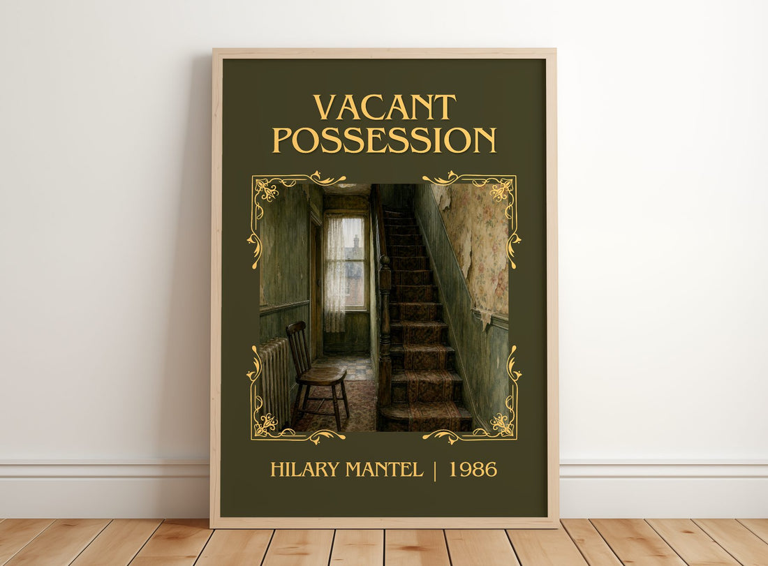 Vacant Possession Classic Book Art Print by Hilary Mantel – framed print leaning on a wooden floor