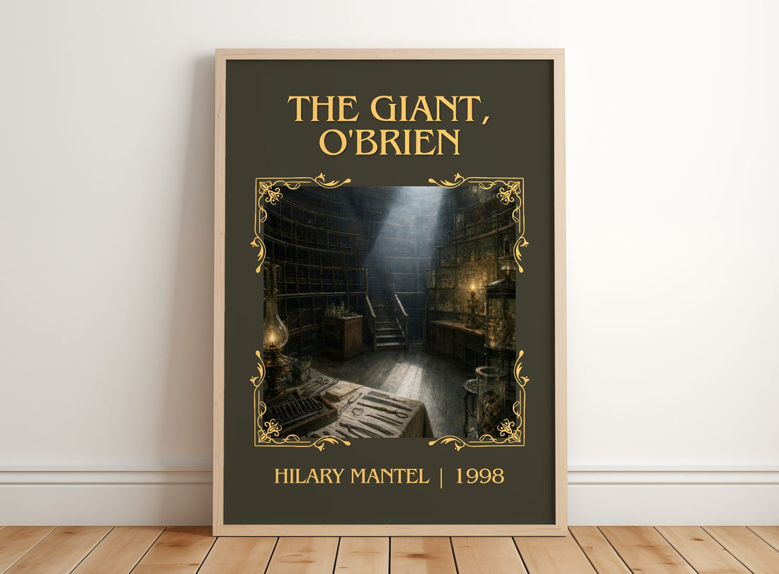 The Giant, O'Brien Classic Book Art Print by Hilary Mantel – framed print leaning on a wooden floor