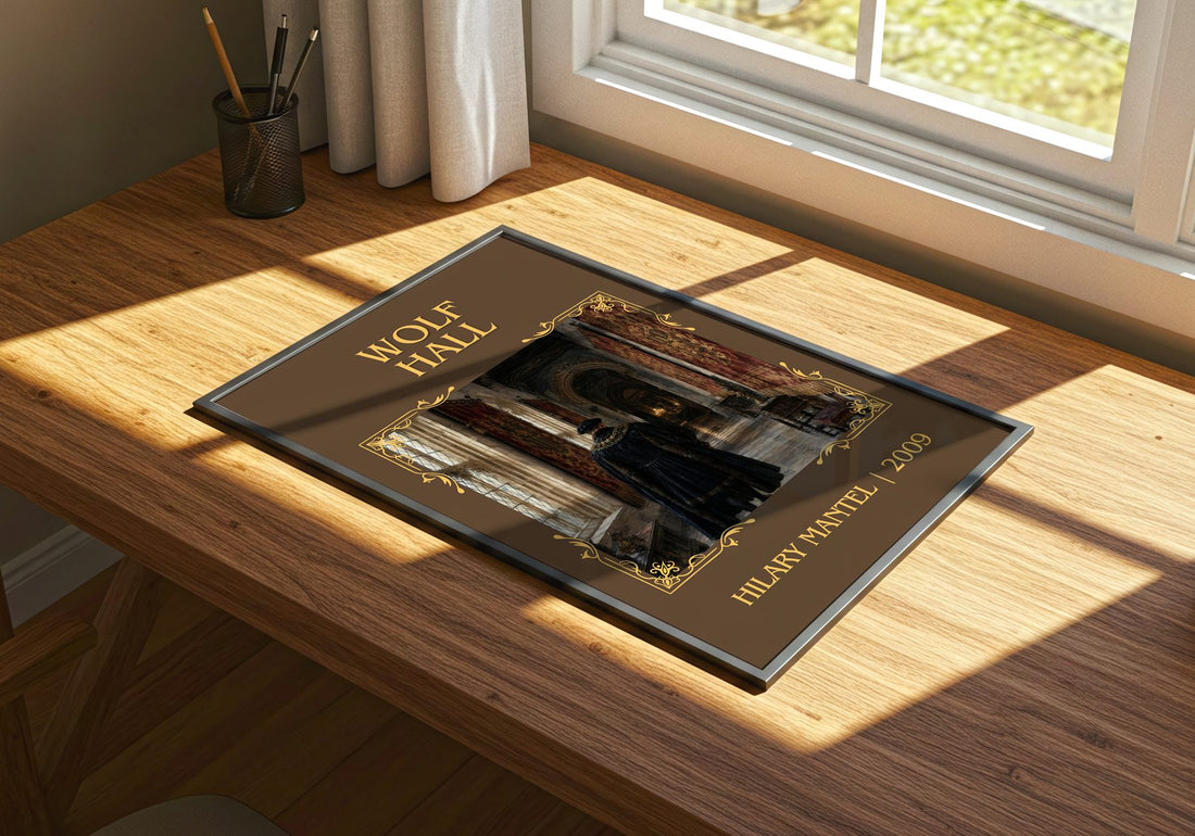 Wolf Hall Classic Book Art Print by Hilary Mantel – print on a sunlit desk