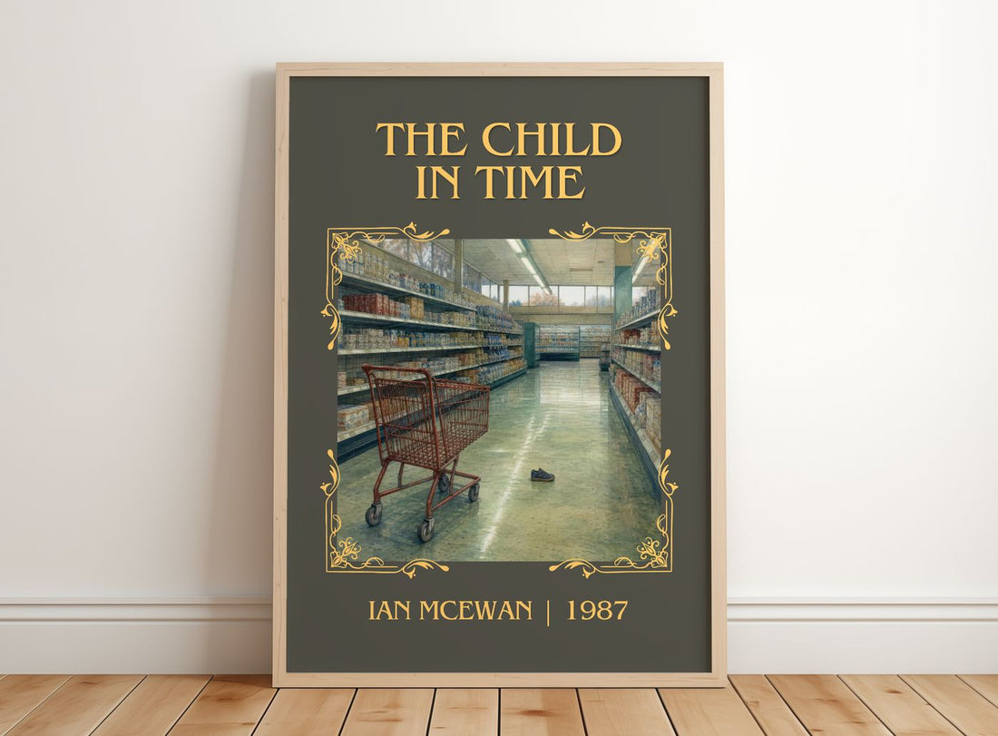 The Child in Time Classic Book Art Print by Ian McEwan – framed print leaning on a wooden floor