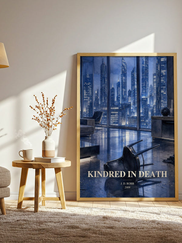 Kindred In Death watercolour print in frame leaning in hallway – mystery wall art