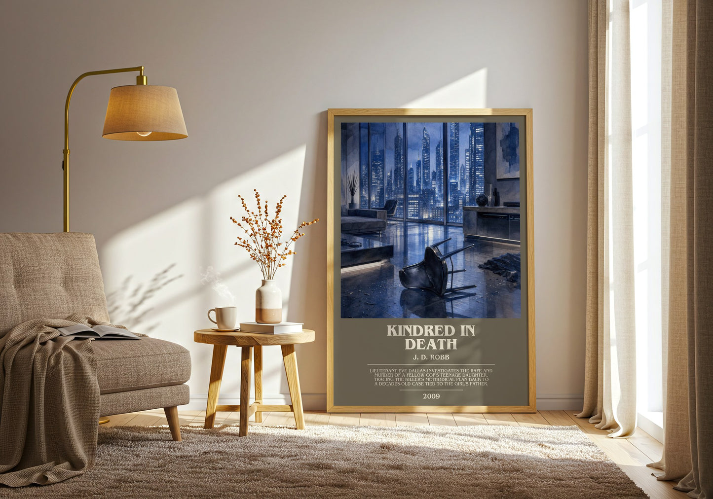 Kindred In Death bookish print on bookshelf – J. D. Robb fan gift