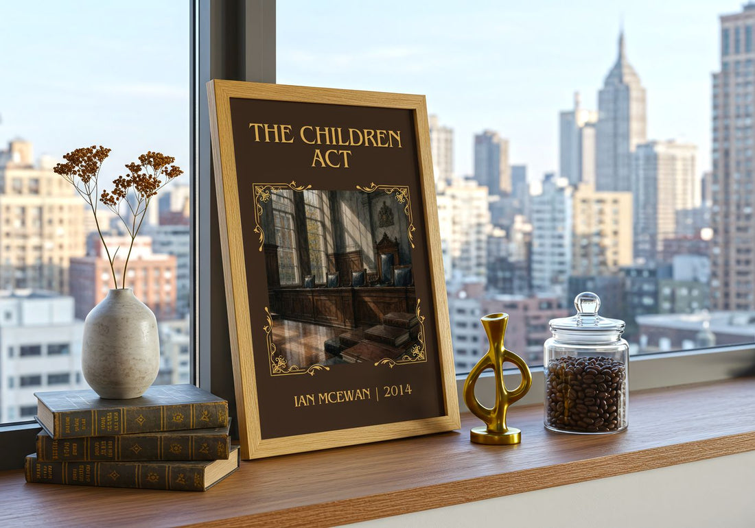 The Children Act Classic Book Art Print by Ian McEwan – framed print on a city-view windowsill