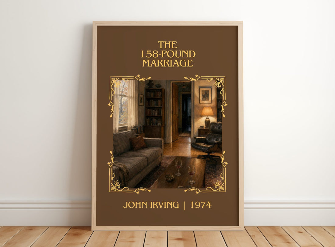 The 158-Pound Marriage Classic Book Art Print by John Irving – framed print leaning on a wooden floor
