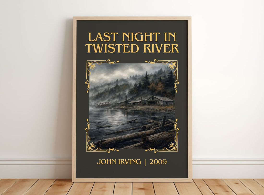 Last Night in Twisted River Classic Book Art Print by John Irving – framed print leaning on a wooden floor