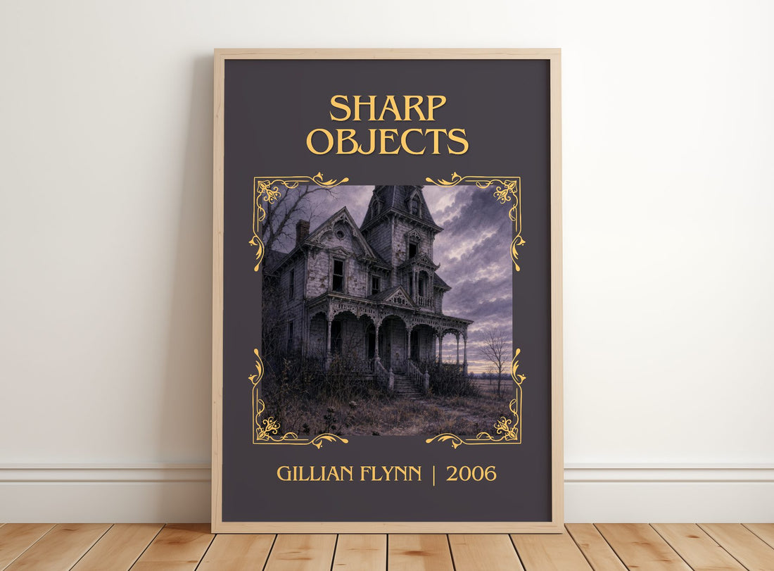 Sharp Objects Classic Book Art Print by Gillian Flynn – framed print leaning on a wooden floor