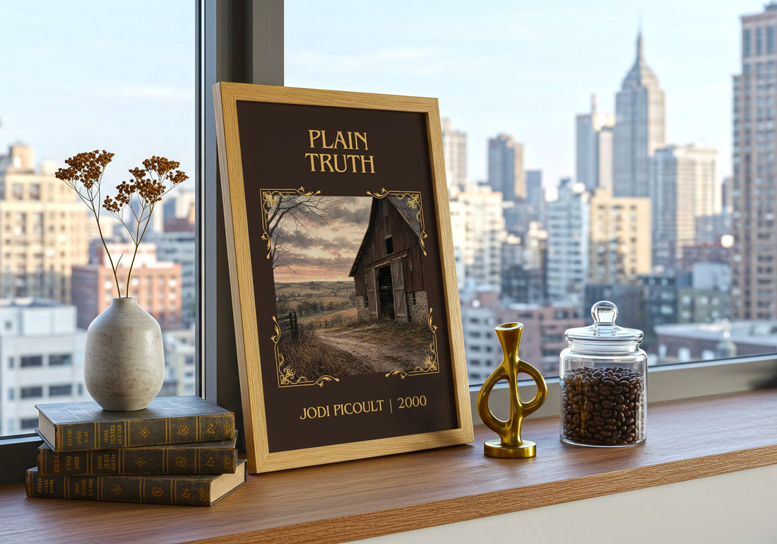 Plain Truth Classic Book Art Print by Jodi Picoult – framed print on a city-view windowsill