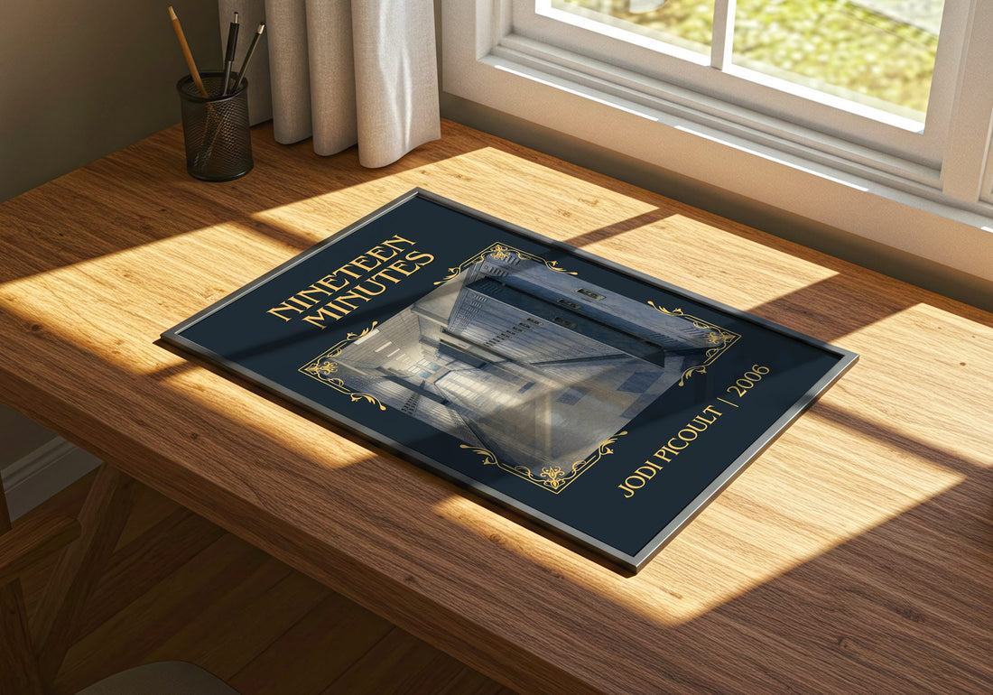 Nineteen Minutes Classic Book Art Print by Jodi Picoult – print on a sunlit desk