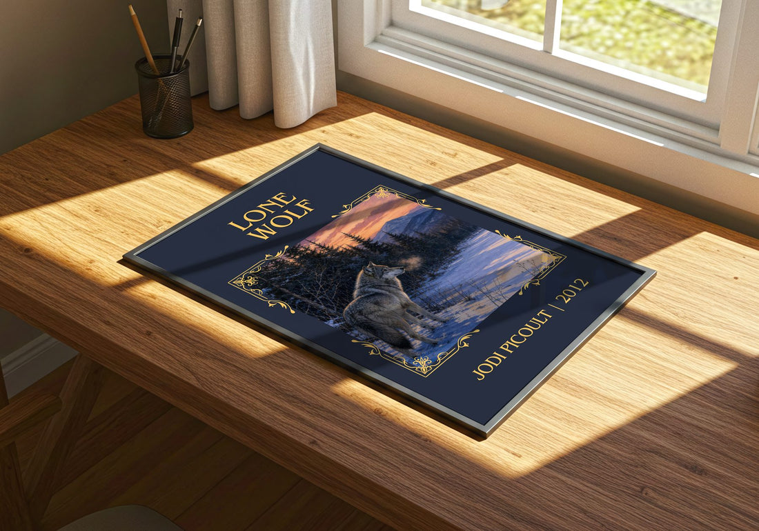 Lone Wolf Classic Book Art Print by Jodi Picoult – print on a sunlit desk